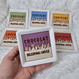 6 Pottery Barn Chocolat Delespaul-Havez Ceramic Coaster Cork Plate Chocolate